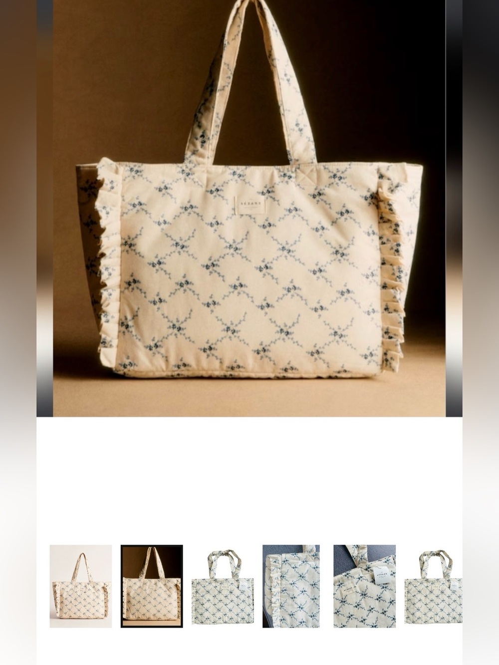 【RARE】NWT Sezane Cream Floral Quilted Tote Bag